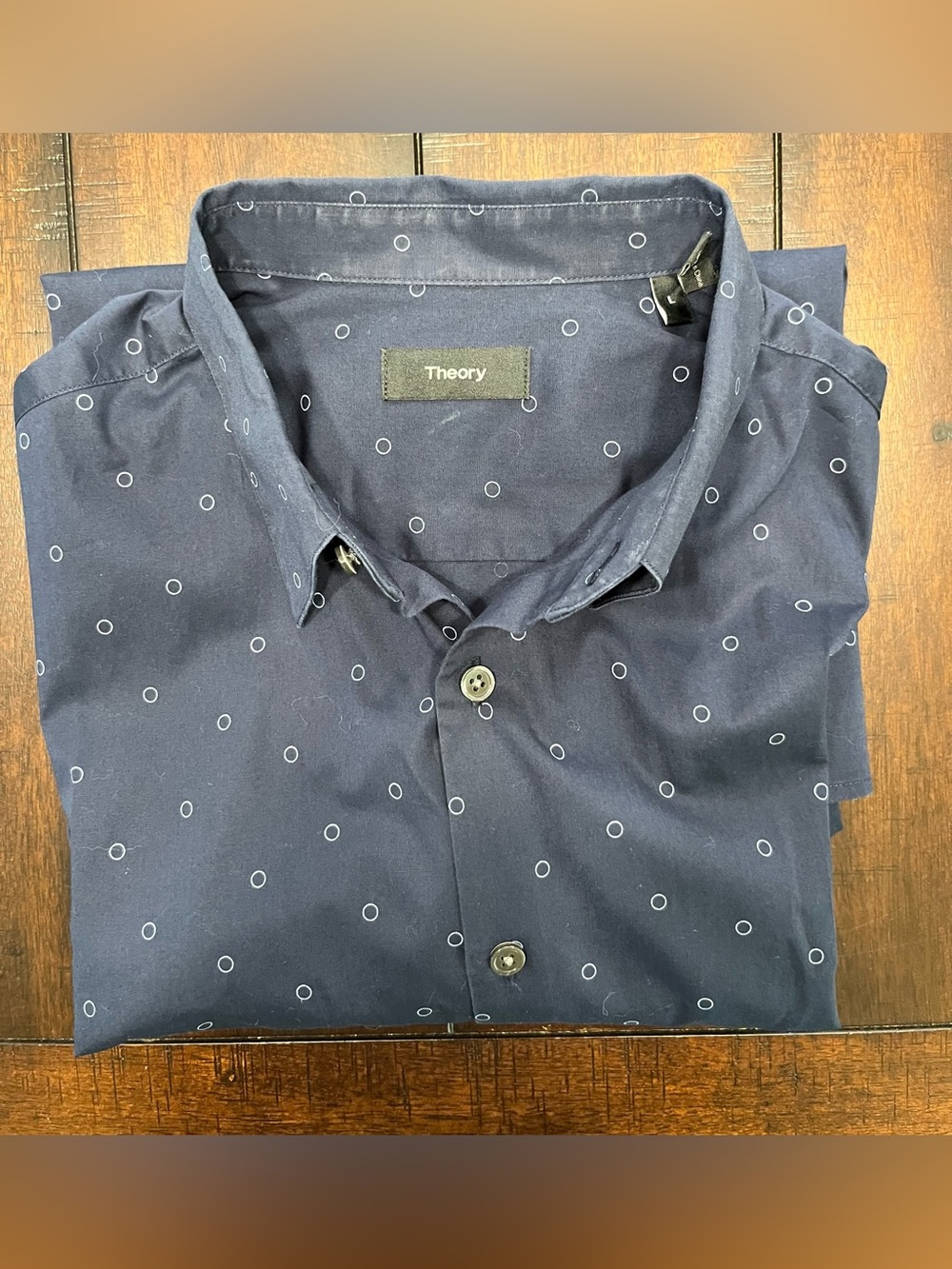 Theory Men’s Navy Button-Down Shirt with Dot Print